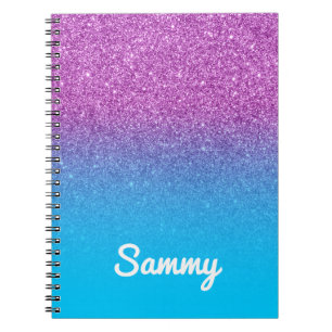 Paarse Glitter en Aqua Blauwe Ombre Notitieboek