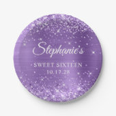 Paarse Glitter en Folie Sweet Sixteen Papieren Bordje (Voorkant)