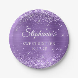 Paarse Glitter en Folie Sweet Sixteen Papieren Bordje