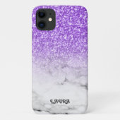 Paarse glitter en gemarmerd Case-Mate iPhone case (Achterkant)