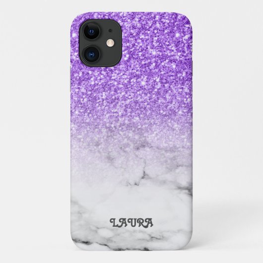 Paarse glitter en gemarmerd Case-Mate iPhone case (Achterkant)