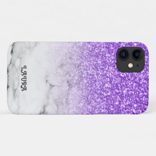 Paarse glitter en gemarmerd Case-Mate iPhone case (Achterkant (horizontaal))