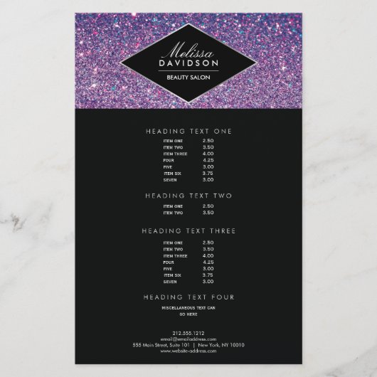 Paarse Glitter en Glamor Beauty Flyer (Voorkant)