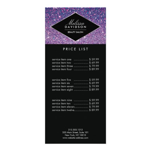 Paarse Glitter en Glamor Beauty Reclamekaart (Voorkant)