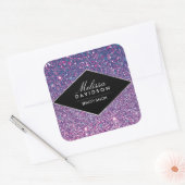 Paarse Glitter en Glamor Beauty Vierkante Sticker (Envelop)