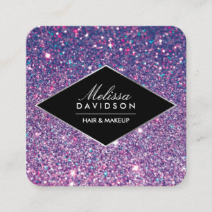 Paarse Glitter en Glamor Beauty Vierkante Visitekaartje