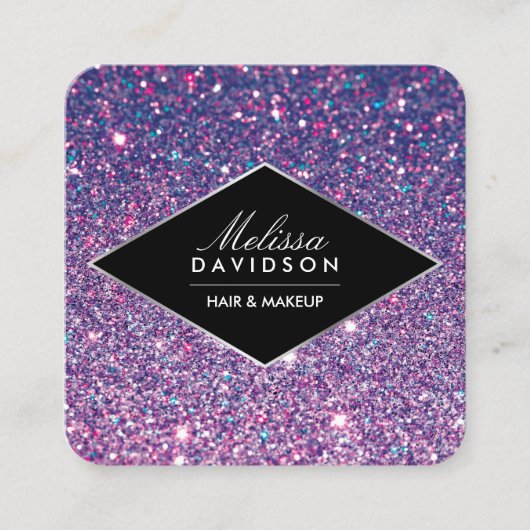 Paarse Glitter en Glamor Beauty Vierkante Visitekaartje (Voorkant)