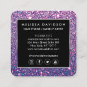 Paarse Glitter en Glamor Beauty Vierkante Visitekaartje (Achterkant)