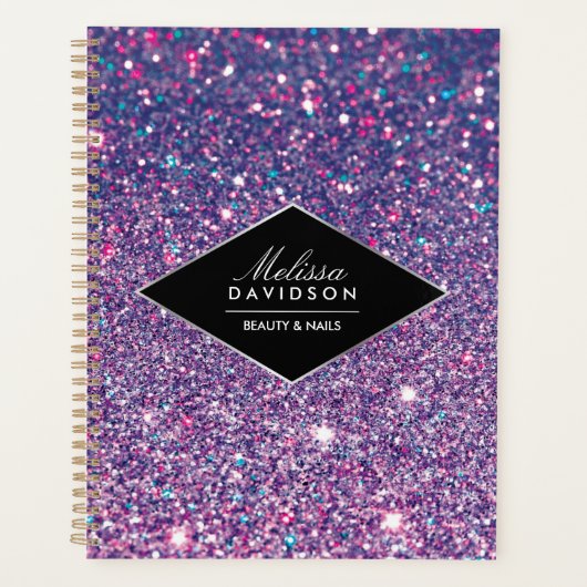 Paarse Glitter en Glamour Afsprakenboek Planner (Voorkant)