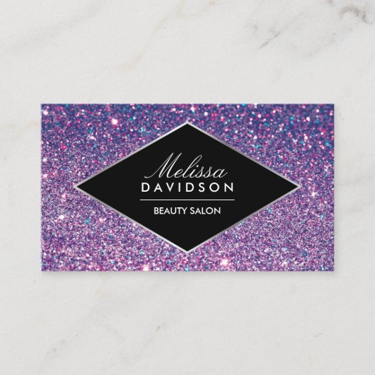 Paarse Glitter en Glamour Beauty Visitekaartje (Voorkant)