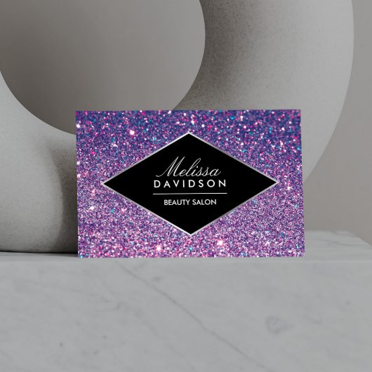 Paarse Glitter en Glamour Beauty Visitekaartje