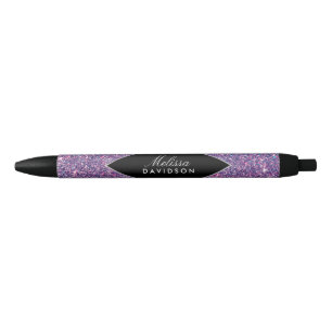 Paarse Glitter en Glamour Zwarte Inkt Pen