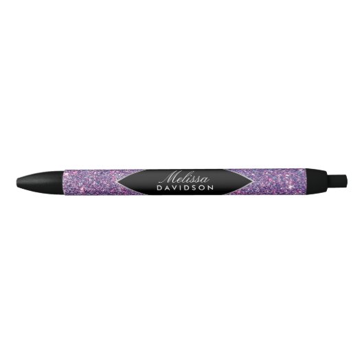 Paarse Glitter en Glamour Zwarte Inkt Pen (Voorkant)