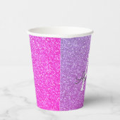 Paarse Glitter en Glans Monogram Papieren Bekers (Rechts)