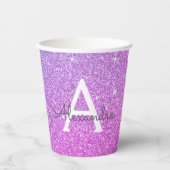 Paarse Glitter en Glans Monogram Papieren Bekers (Voorkant)