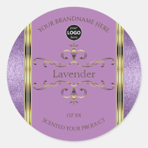 Paarse Glitter- en Gold- productetiketten Logo Ronde Sticker
