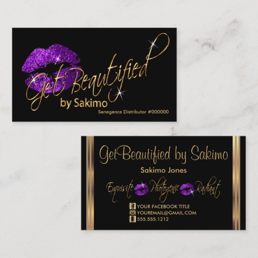 Paarse glitter- en goudliften - Aangepast Visitekaartje (Voorkant / Achterkant)