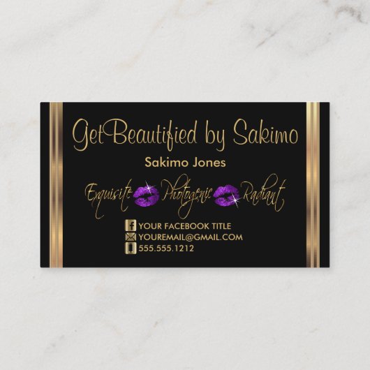 Paarse glitter- en goudliften - Aangepast Visitekaartje (Achterkant)
