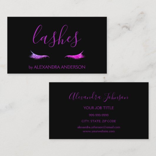Paarse Glitter en Sparkle Eyelash Extension Visitekaartje (Voorkant / Achterkant)