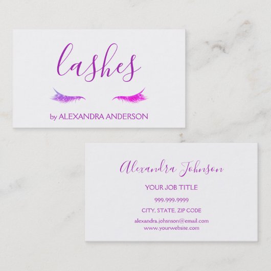 Paarse Glitter en Sparkle Eyelash Extension Visitekaartje (Voorkant / Achterkant)