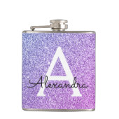 Paarse Glitter en Sparkle Monogram Initiaal Heupfles (Voorkant)