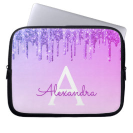 Paarse Glitter en Sparkle Monogram Laptop Sleeve