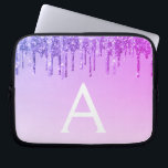 Paarse Glitter en Sparkle Monogram Laptop Sleeve<br><div class="desc">Paarse Faux Dripping Glitter en Sparkle Elegant Monogram Hoesje. Dit hoesje kan worden aangepast om uw initiaal en voornaam op te nemen.</div>