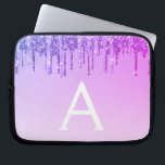 Paarse Glitter en Sparkle Monogram Laptop Sleeve<br><div class="desc">Paarse Faux Dripping Glitter en Sparkle Elegant Monogram Hoesje. Dit hoesje kan worden aangepast om uw initiaal en voornaam op te nemen.</div>