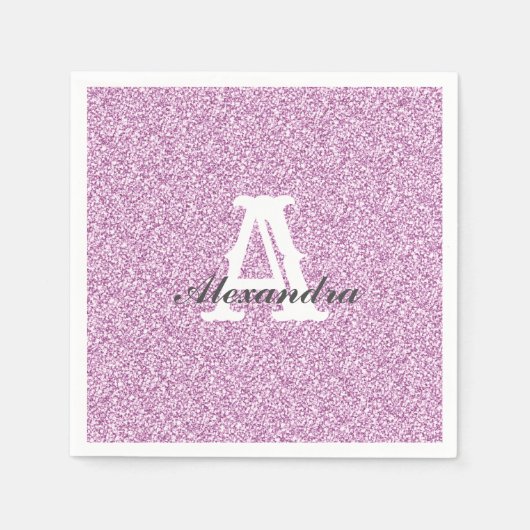 Paarse Glitter en Sparkle Monogram Napkin Servet (Voorkant)