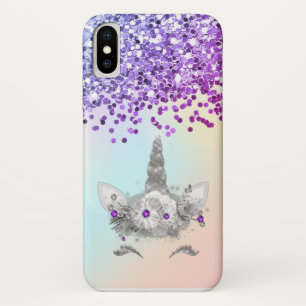 Paarse glitter en zilver Unicorn Case-Mate iPhone Case