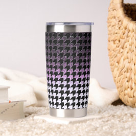 Paarse glitter en zwart houndstooth patroon geïsoleerde drinkbeker