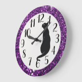 Paarse glitter en zwarte kat grote klok (Hoek)