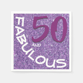 Paarse Glitter Fabulous 50th Birthday Typografie Servet