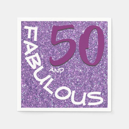 Paarse Glitter Fabulous 50th Birthday Typografie Servet (Voorkant)