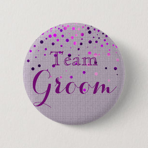 Paarse Glitter Faux Folie Wedding Team Groom Ronde Button 5,7 Cm