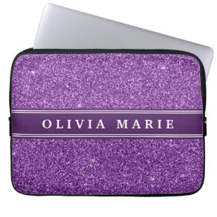 Paarse Glitter (faux) Persoonlijke naam Laptop Sleeve