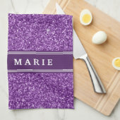 Paarse Glitter (faux) Persoonlijke naam Theedoek (Quarter Fold)