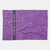 Paarse Glitter (faux) Persoonlijke naam Theedoek (Horizontaal)