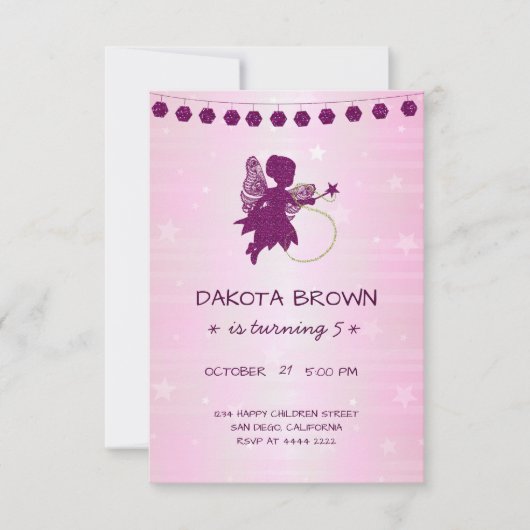 Paarse glitter fee verjaardag kaart (Voorkant)