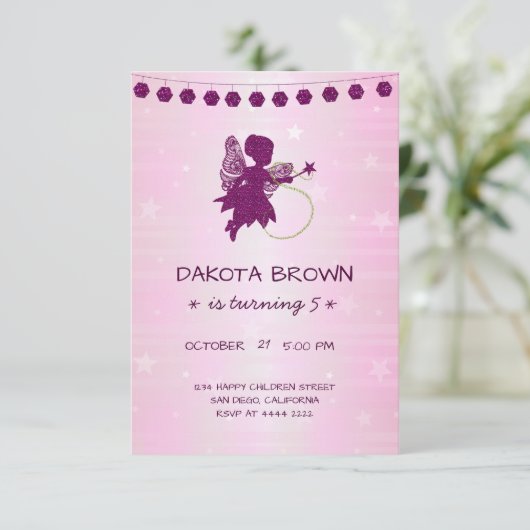 Paarse glitter fee verjaardag kaart (Staand voorkant)