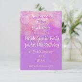 Paarse Glitter Feest Uitnodiging (Staand voorkant)