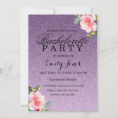 Paarse Glitter Floral Bachelorette Kaart (Voorkant)