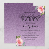 Paarse Glitter Floral Bachelorette Kaart (Voorkant / Achterkant)