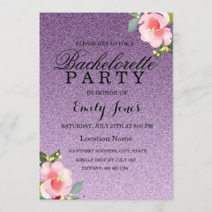 Paarse Glitter Floral Bachelorette Kaart