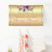 Paarse Glitter Flowers Diamonds Gold Vrijgezellenf Spandoek (Insitu)