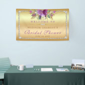 Paarse Glitter Flowers Diamonds Gold Vrijgezellenf Spandoek (Beurs)