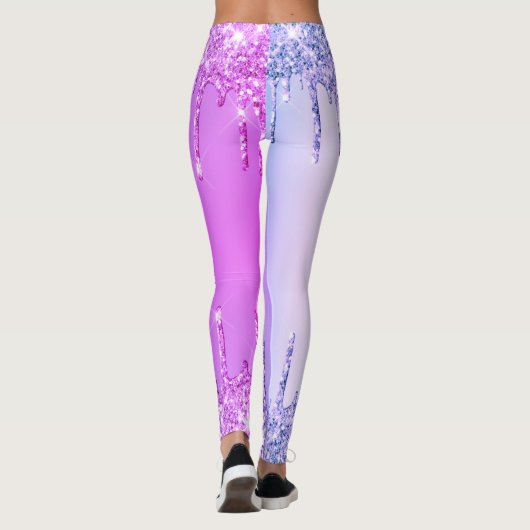 Paarse Glitter Fonkelende Druppels Leggings (Achterkant)
