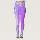 Paarse Glitter Fonkelende Druppels Leggings (Voorkant)