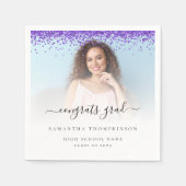 Paarse Glitter Foto 2024 Gefeliciteerd Afstuderen Servet (Voorkant)