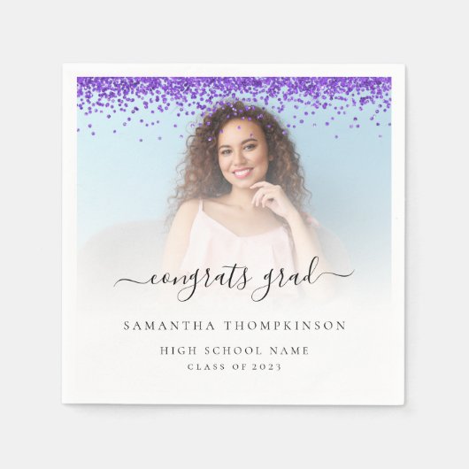 Paarse Glitter Foto 2024 Gefeliciteerd Afstuderen Servet (Voorkant)